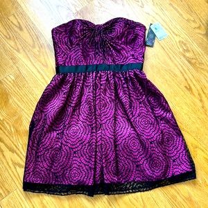 NWT Aqua strapless cocktail dress in hot pink black lace
